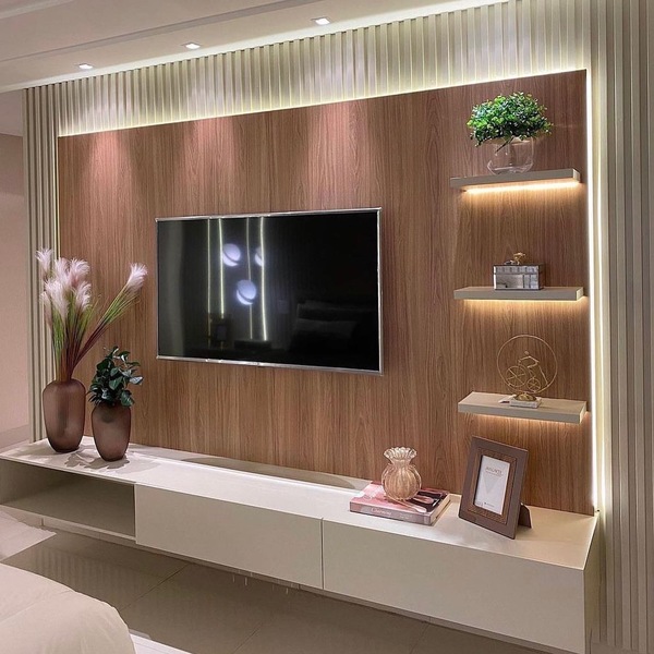 painel de tv com prateleira