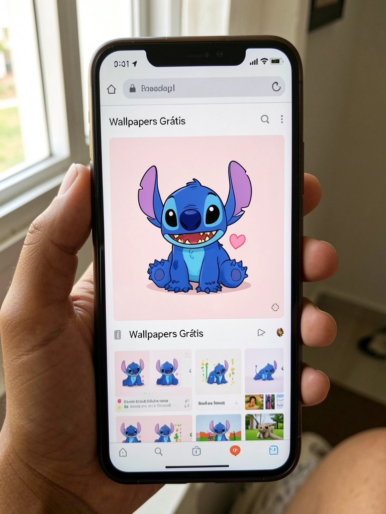 Grade de miniaturas de wallpapers para celular em um site, com opções coloridas e padronagens variadas.