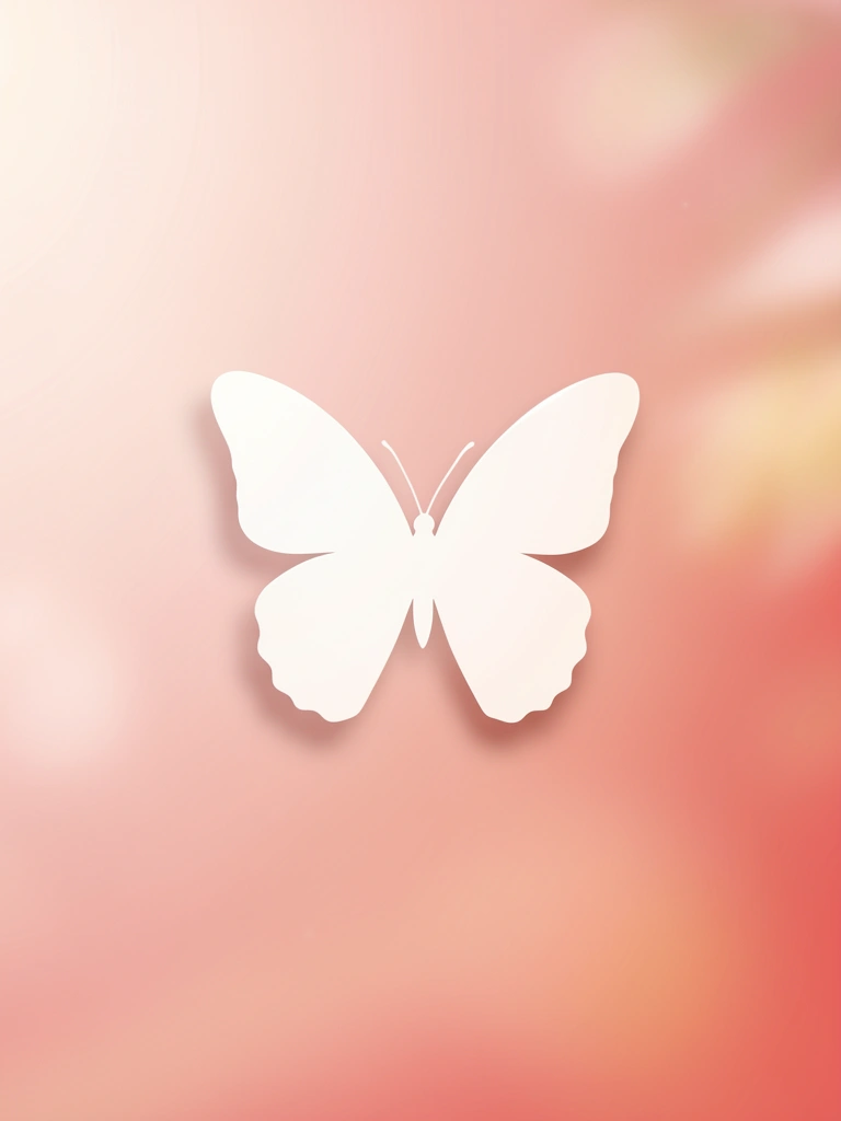 Borboleta branca delicada com sombreamento suave sobre fundo gradiente rosa claro a rosa quente, com leve bokeh e luz natural.