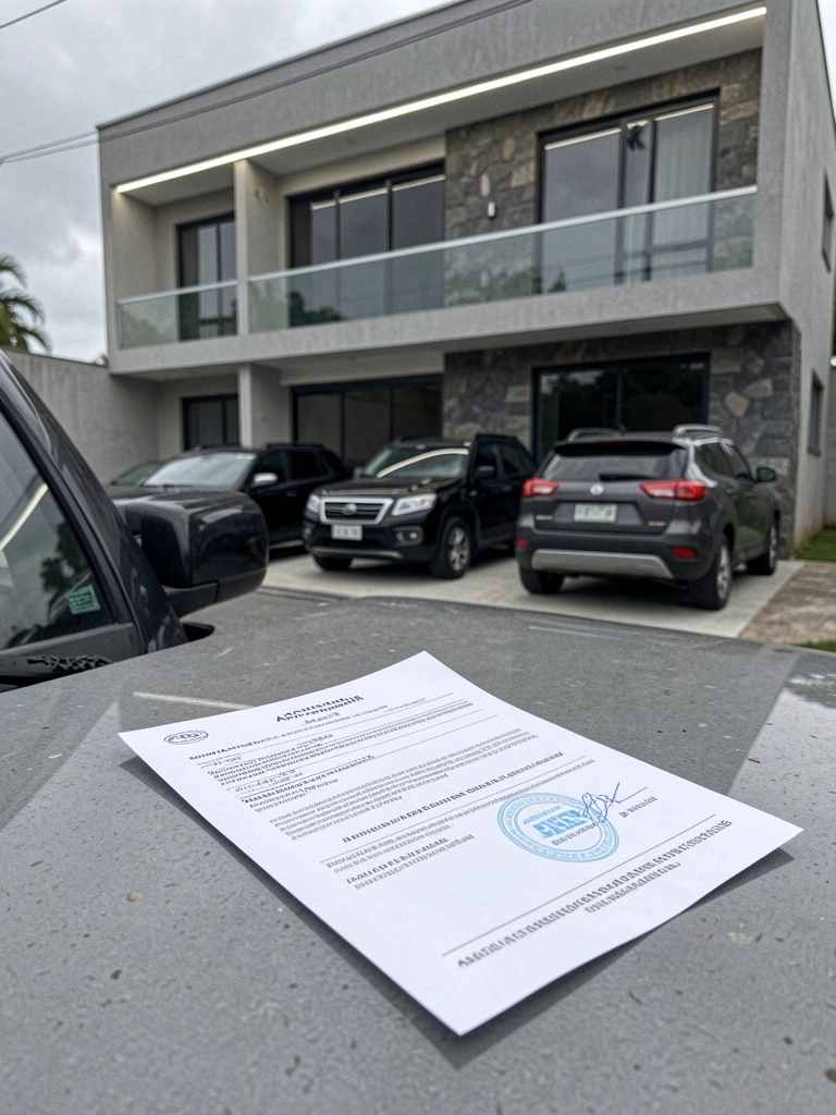 Documento de alvará com carimbo de aprovação sobre uma mesa de madeira.