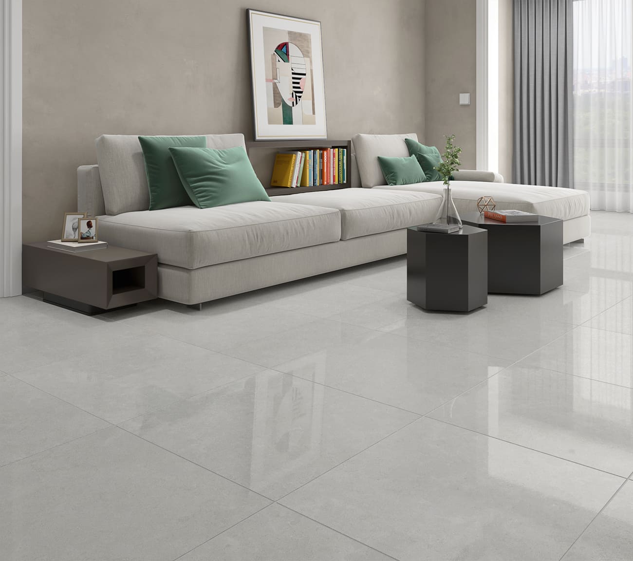 piso cinza e branco