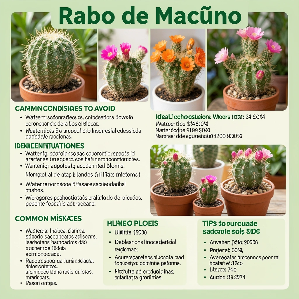 Cacto Rabo de Macaco pendente em vaso de cerâmica marrom, com espinhos finos e flores rosas, sobre mesa de madeira clara com luz natural.