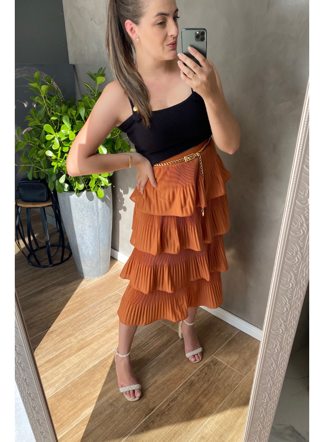 saia plissada midi com camisa