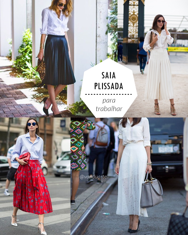 saia plissada metalizada com blusa