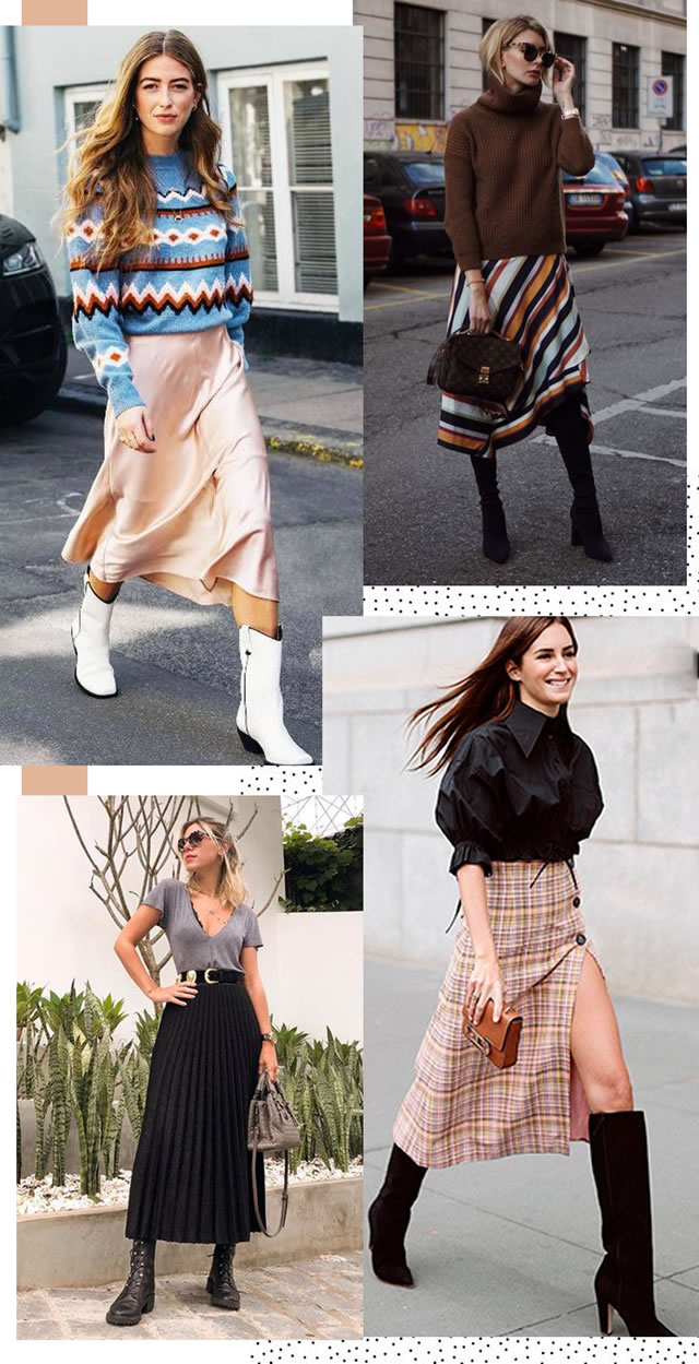 dicas de moda saia midi e bota