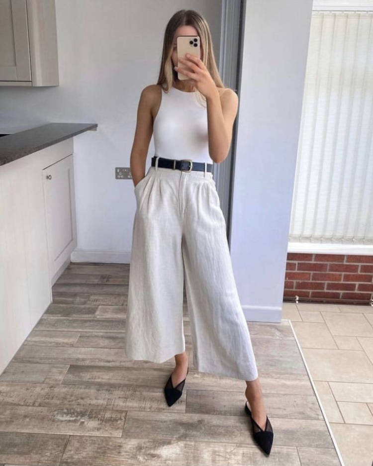 looks com calça pantacourt e salto