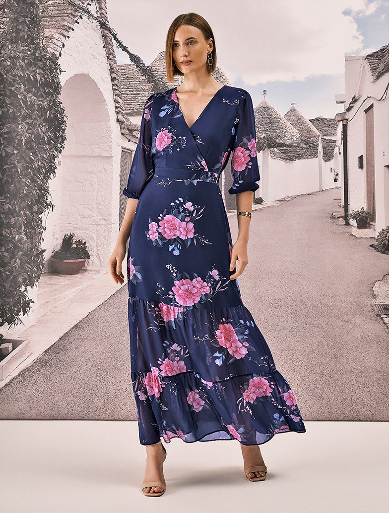 vestido longo com decote V