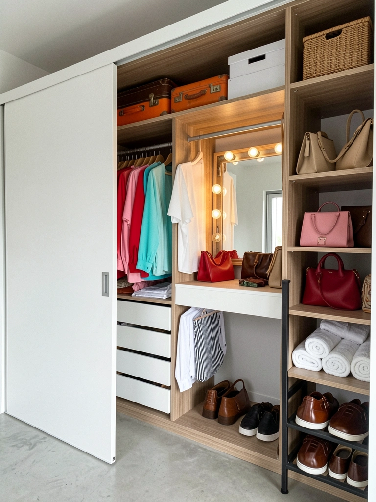 Closet fechado com portas de correr em MDF branco.