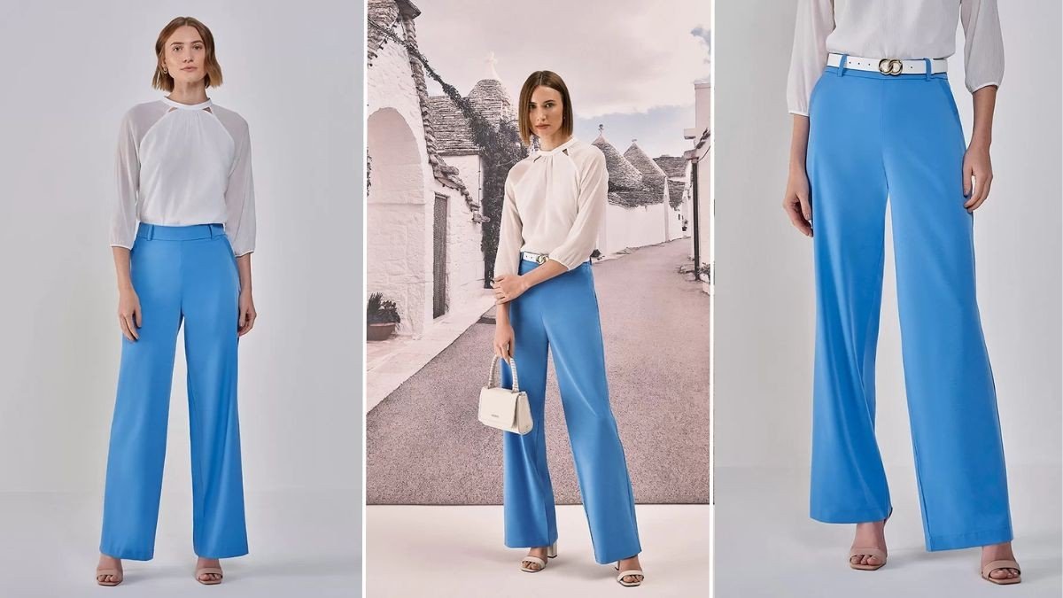 calça pantalona e cropped