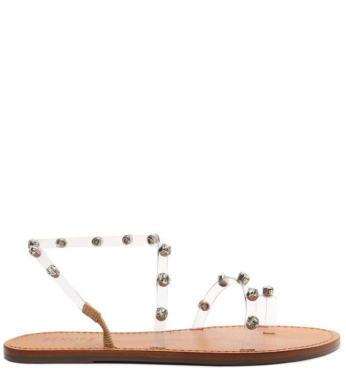 tamanco rasteiro com strass