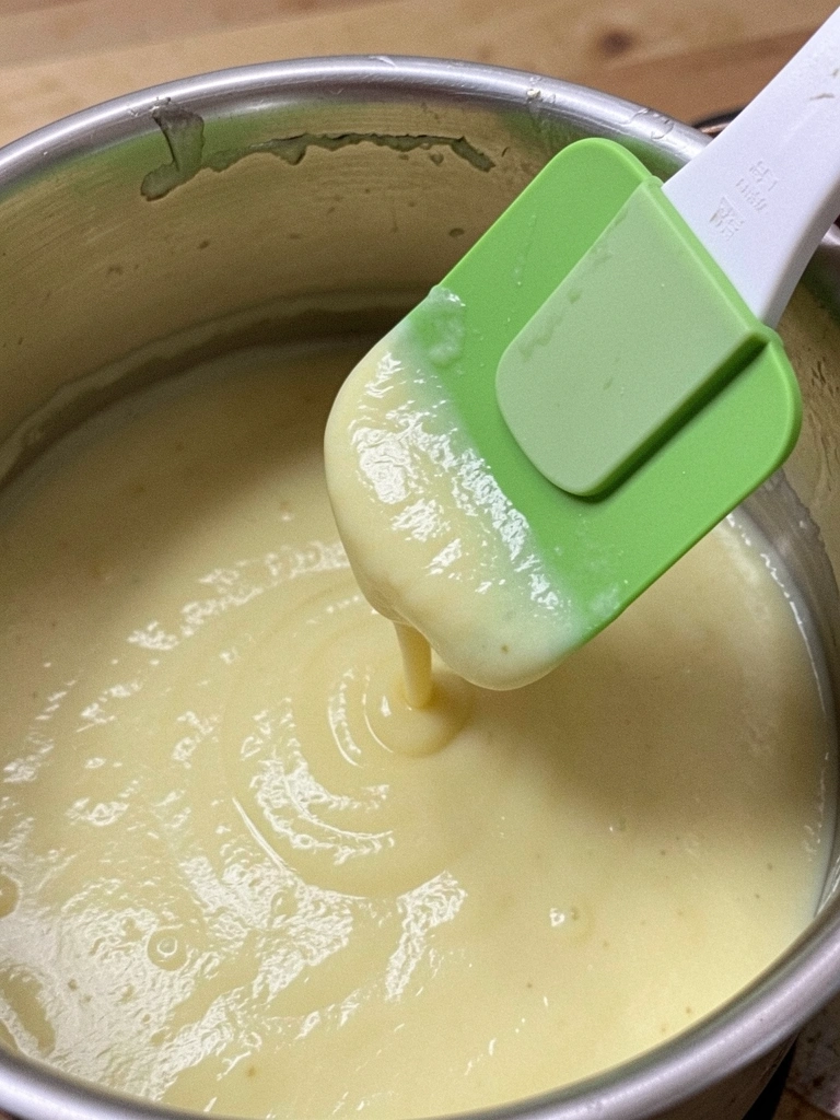 Ingredientes para molho branco dispostos sobre uma tábua de madeira: leite, manteiga, farinha de trigo, sal, noz-moscada e pimenta-do-reino.