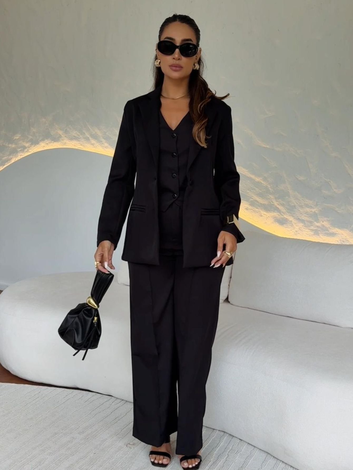 regata de tricô com blazer elegante