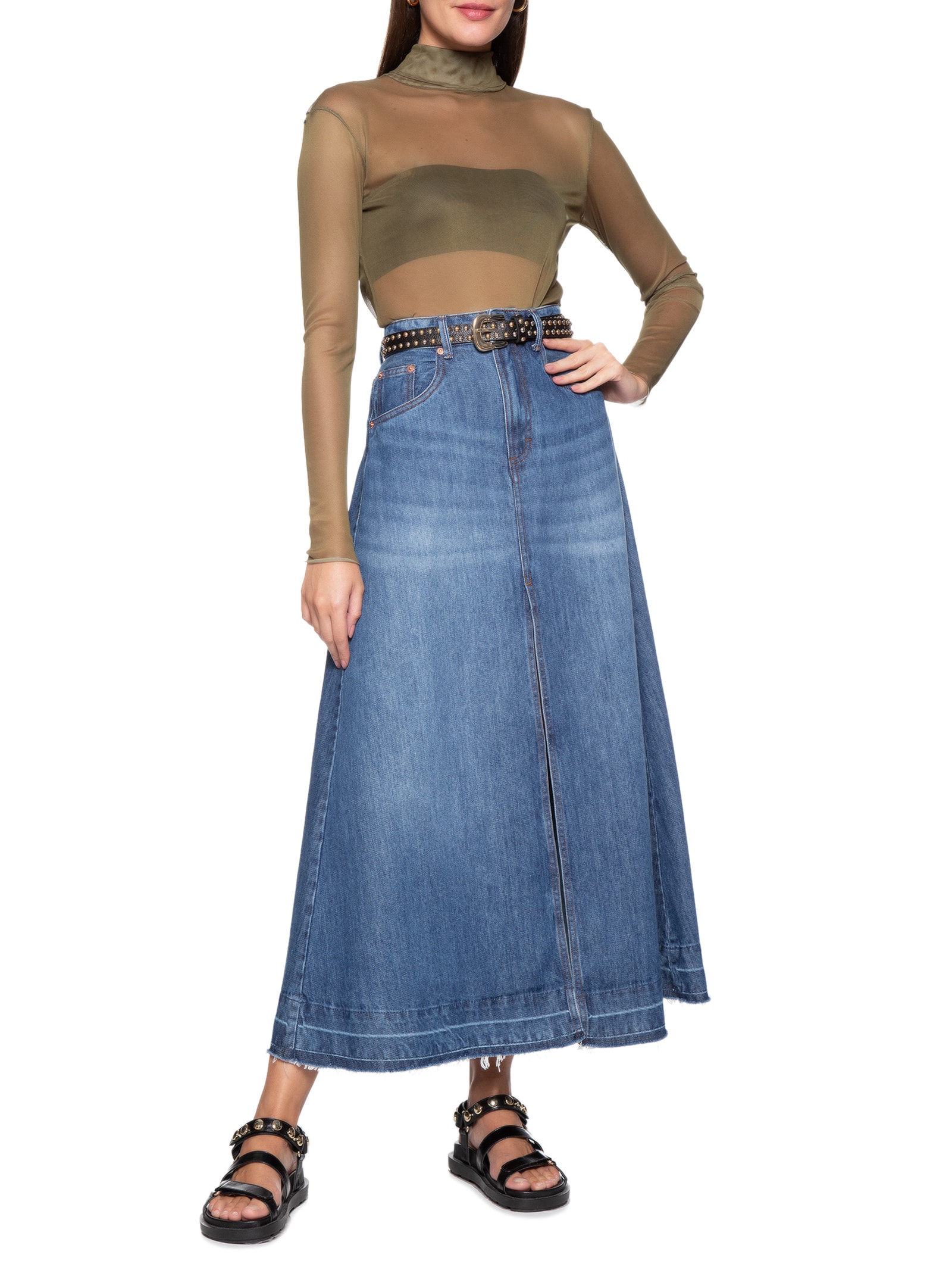 saia jeans animale fenda frontal