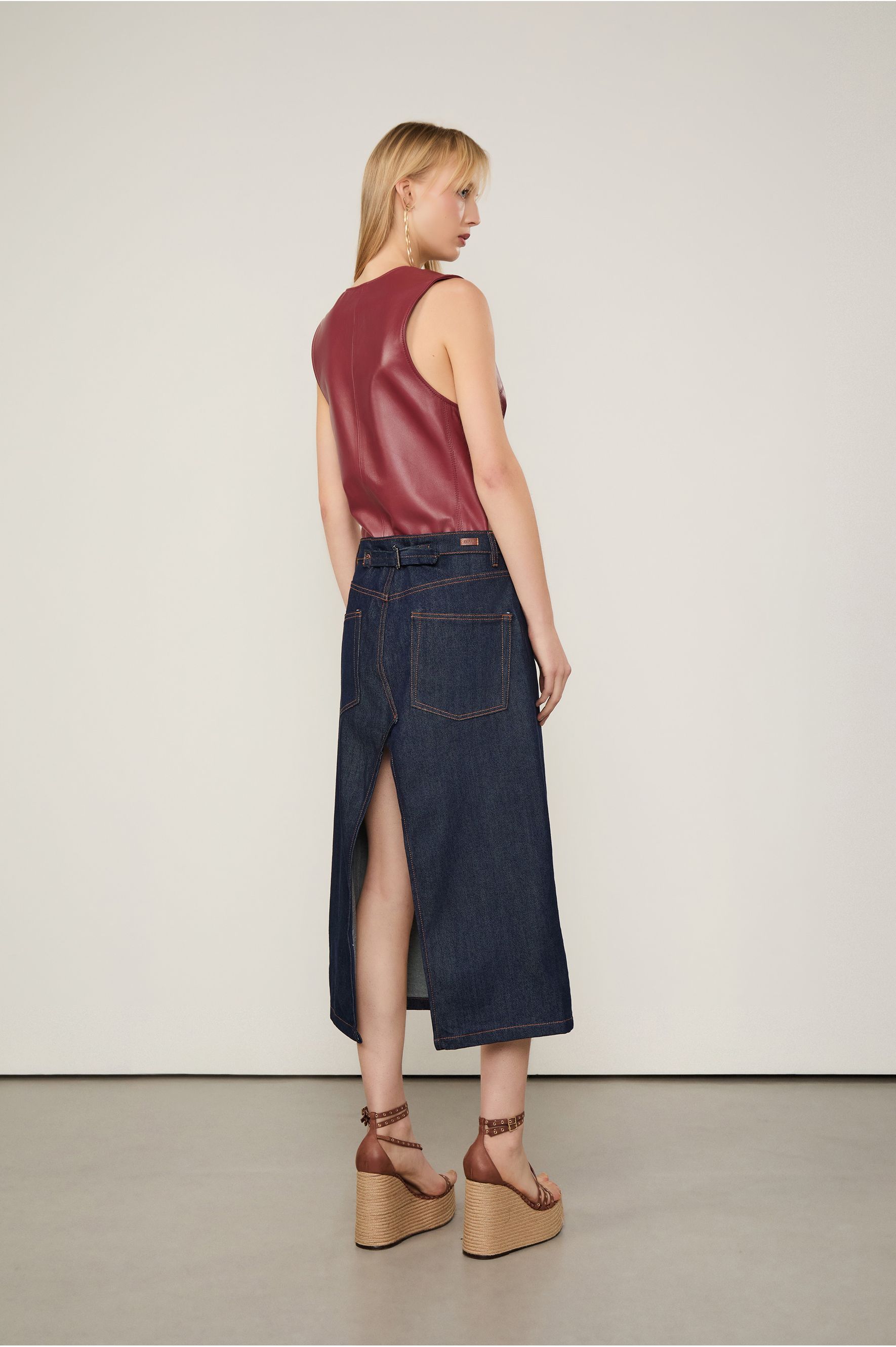 saia jeans animale fenda traseira
