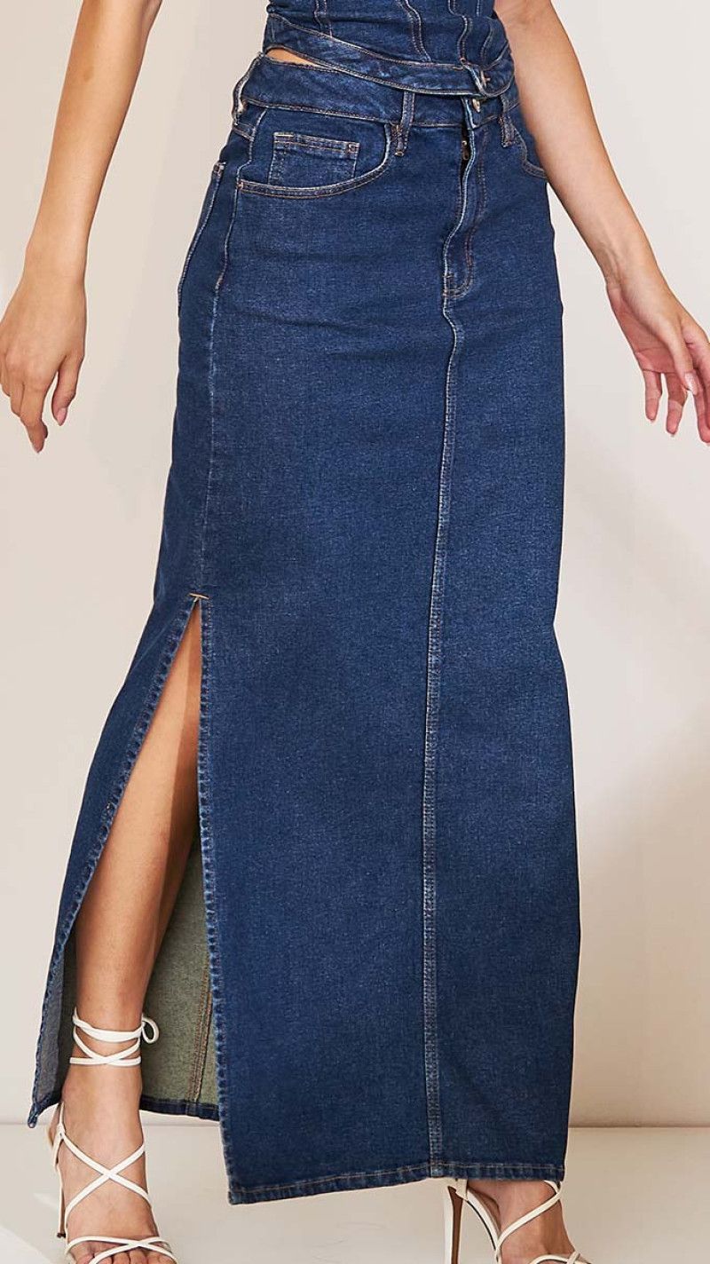 saia jeans animale fenda frontal