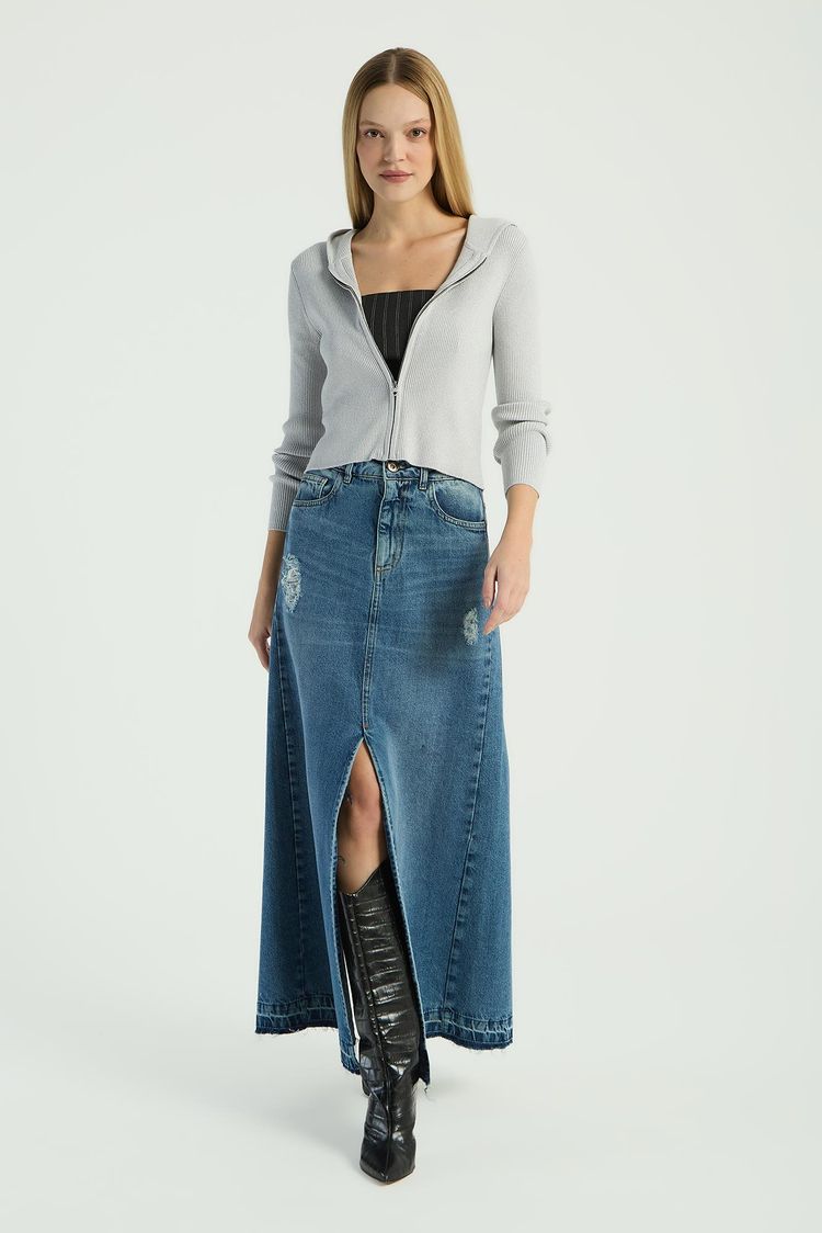 saia jeans animale fenda traseira