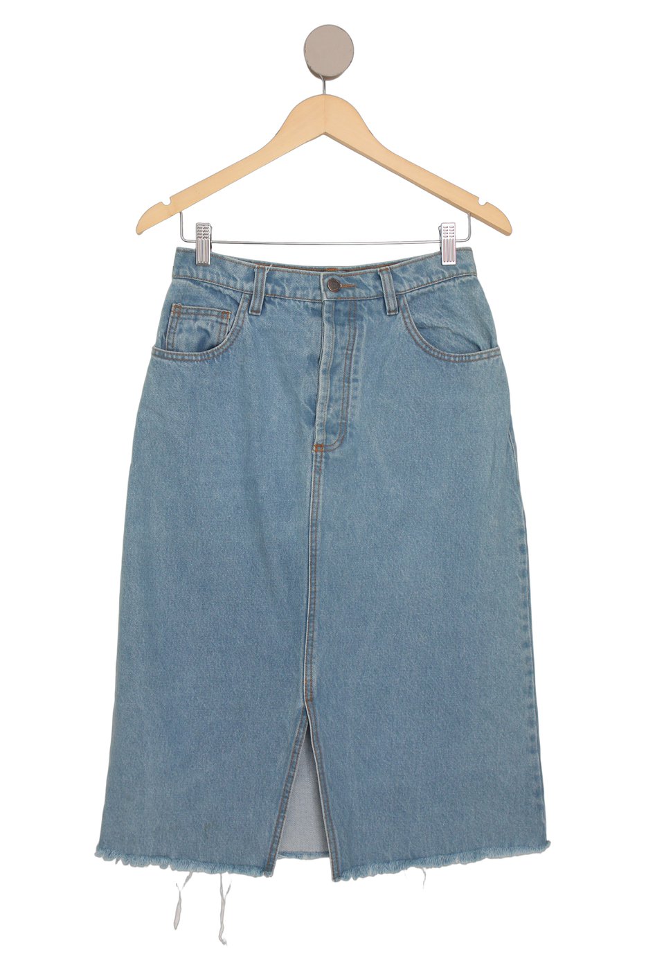 saia midi jeans com fenda lateral