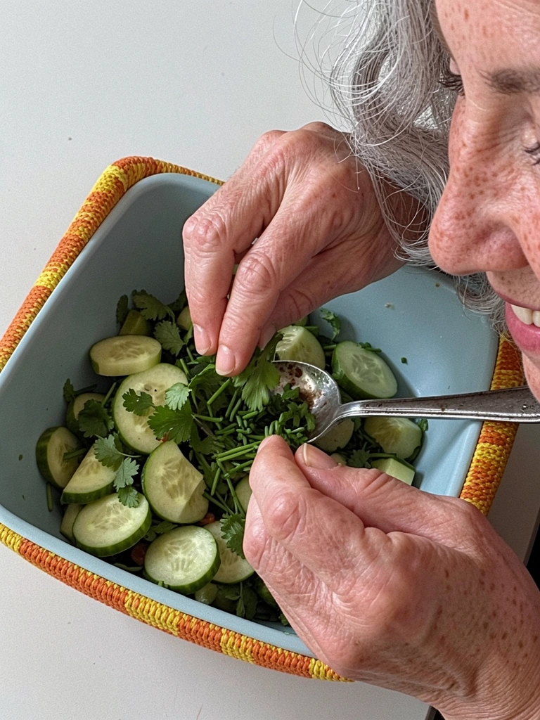 Mãos picando salsinha e cebolinha sobre uma tábua de madeira.