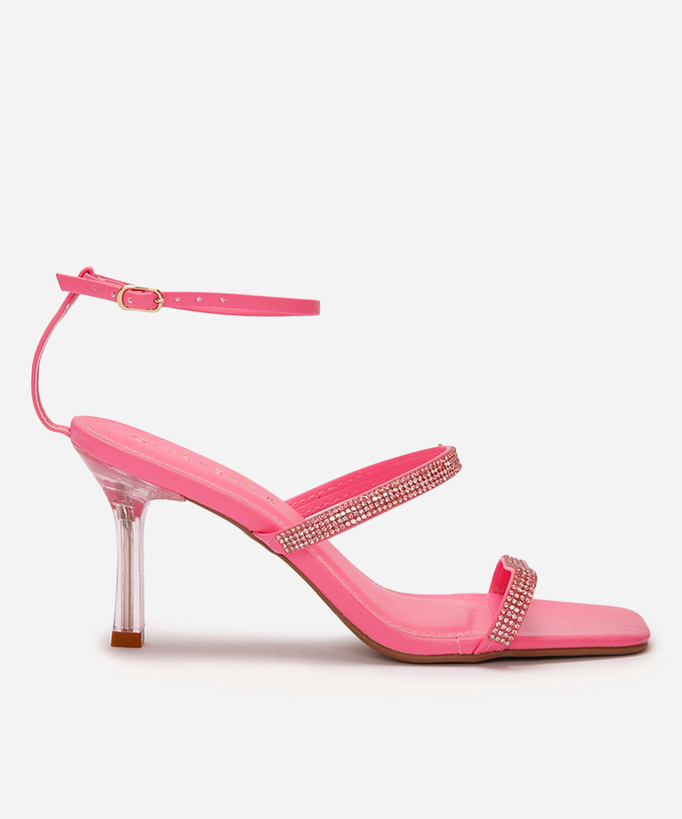 sandália de bico fino com strass