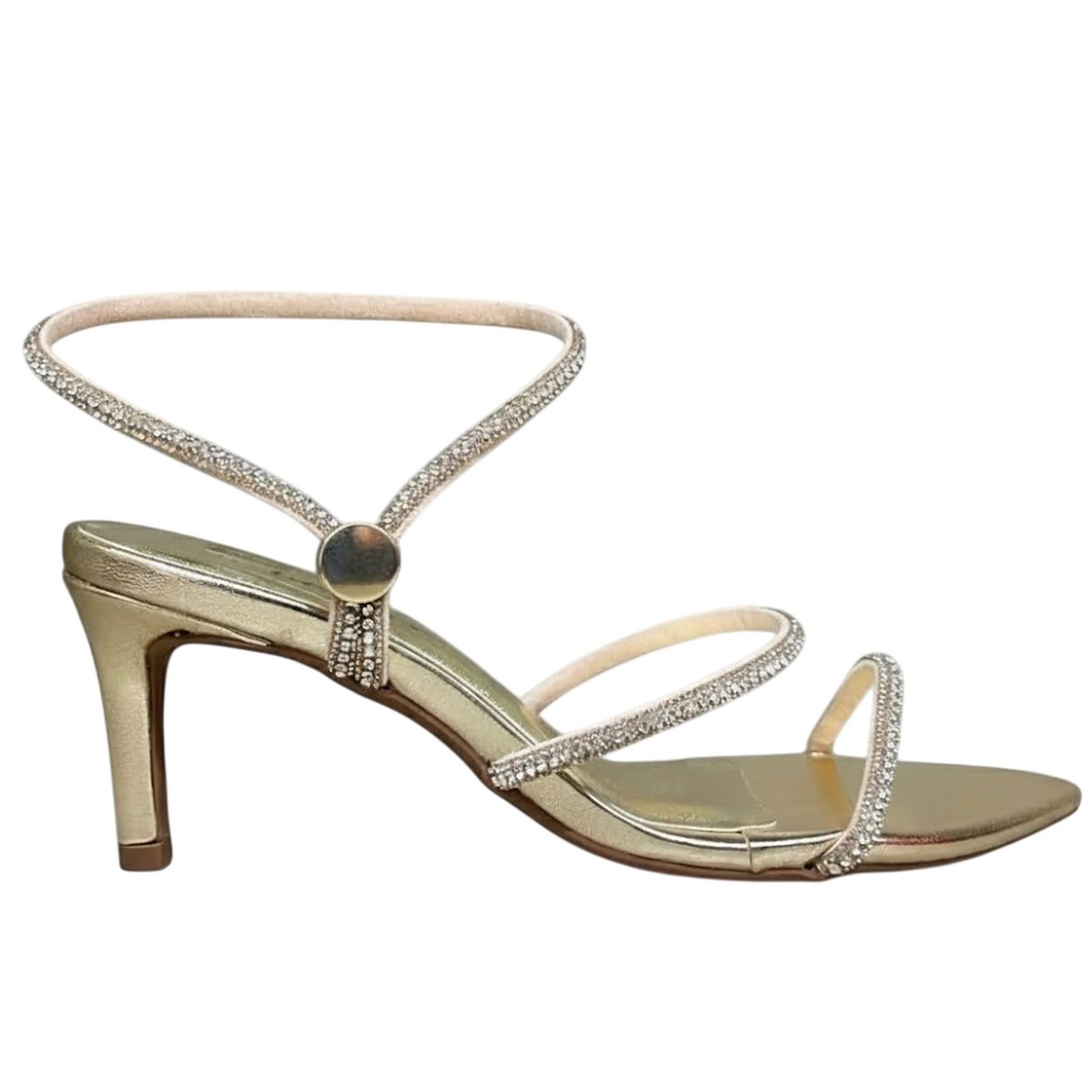 sandália de bico fino com strass