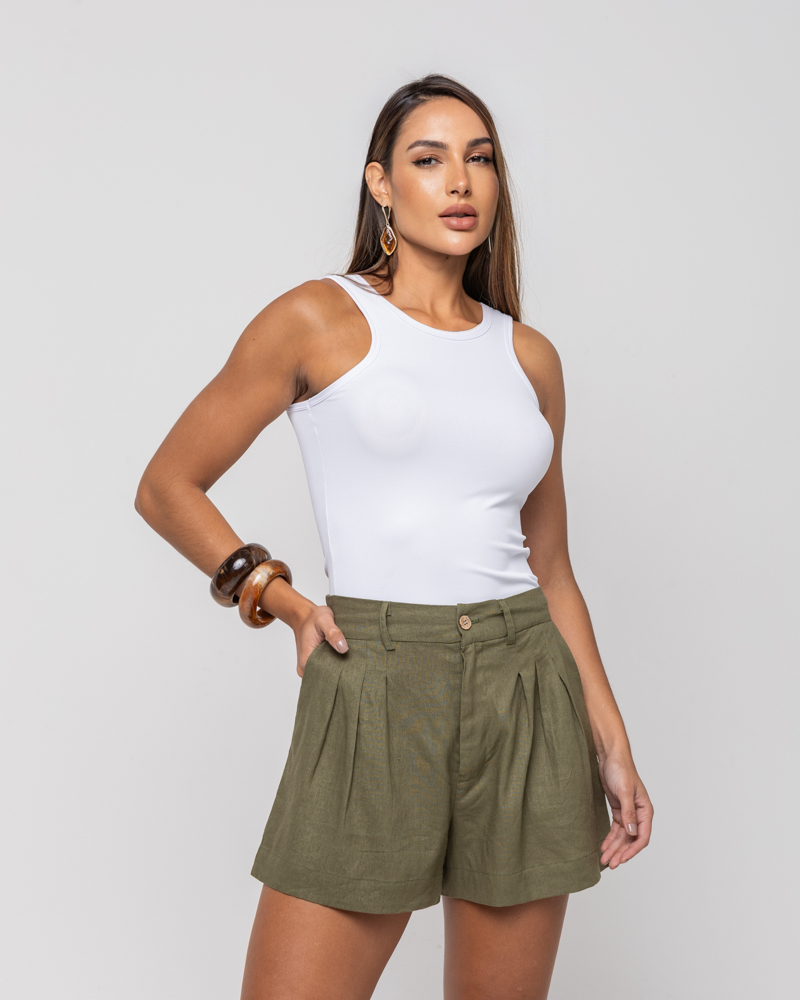 shorts de linho feminino canelado onde comprar