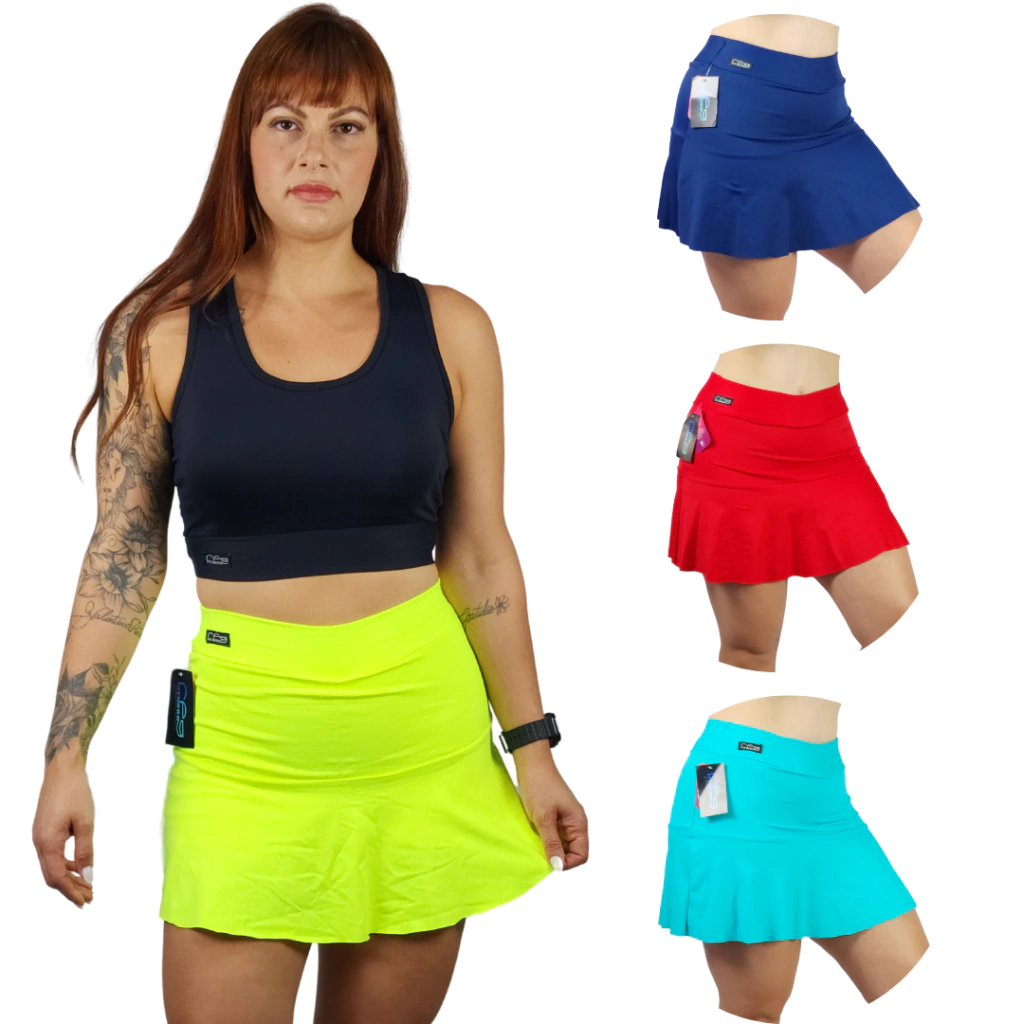 short saia corrida poliamida