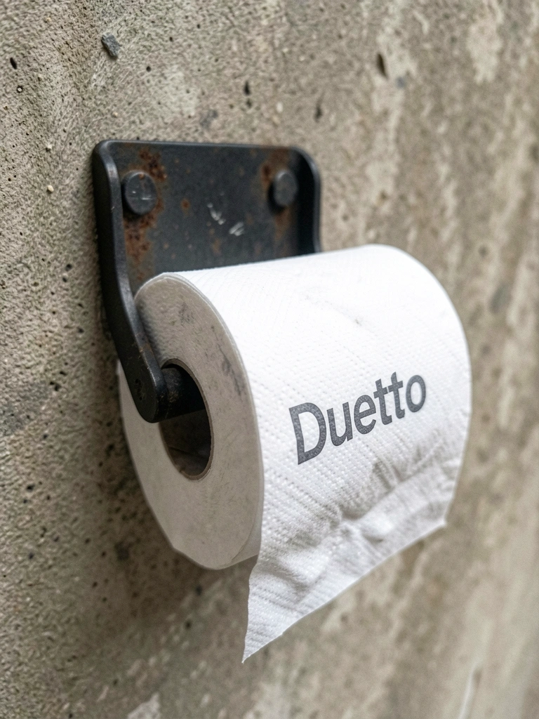Suporte de parede preto fosco com rolo de papel higiênico instalado.