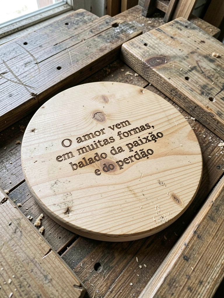 Tábuas de demolição empilhadas em ateliê, com marcas de uso e variações de cor na madeira.