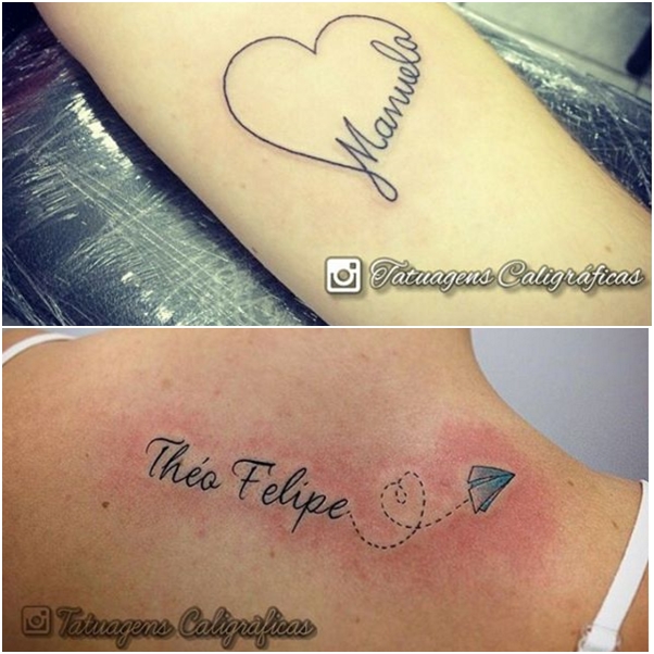 tatuagem com nome de filho e coração