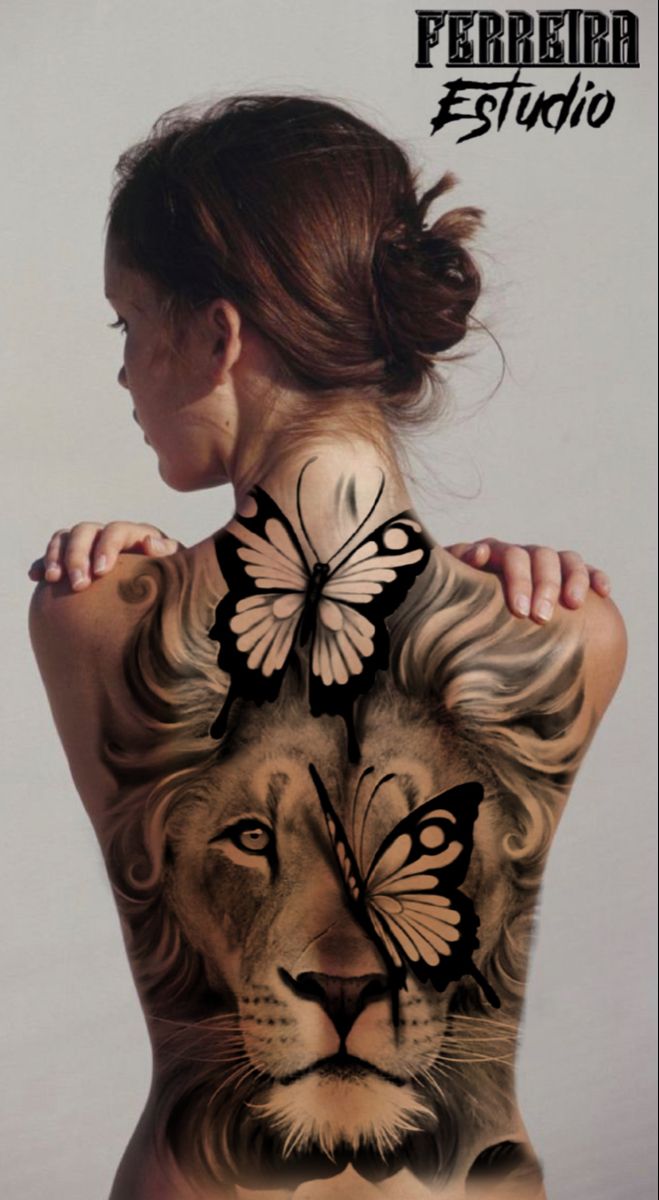 tatuagem leão minimalista feminina costas