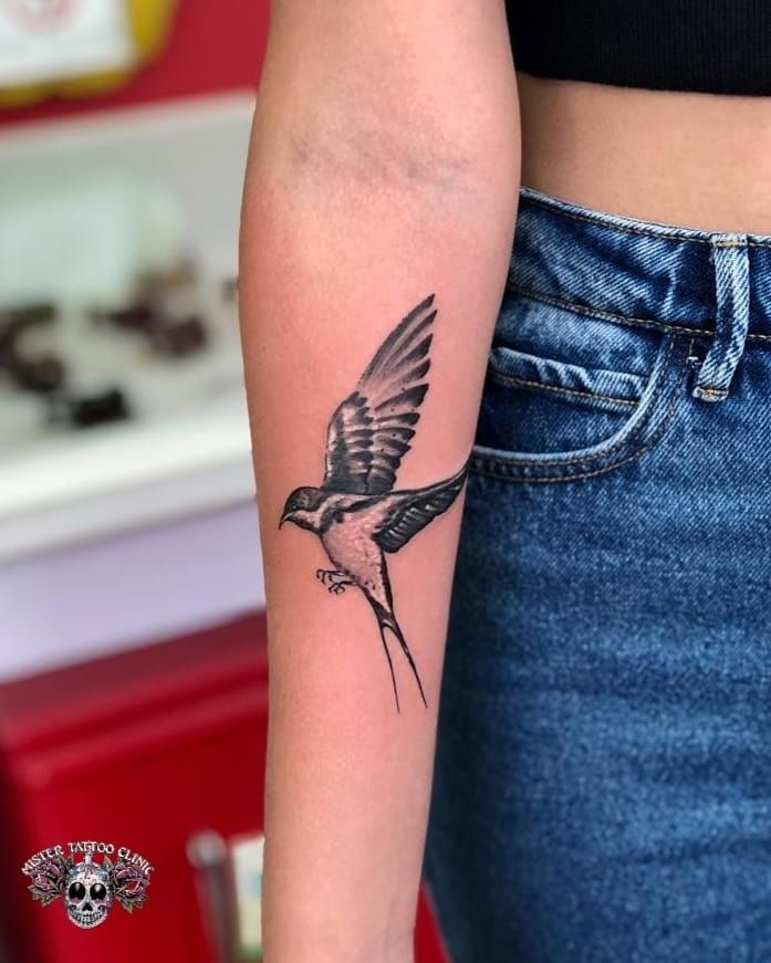 tatuagem de pássaro realista braço