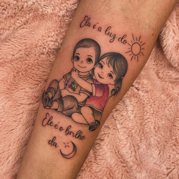 tatuagem de casal com filhos