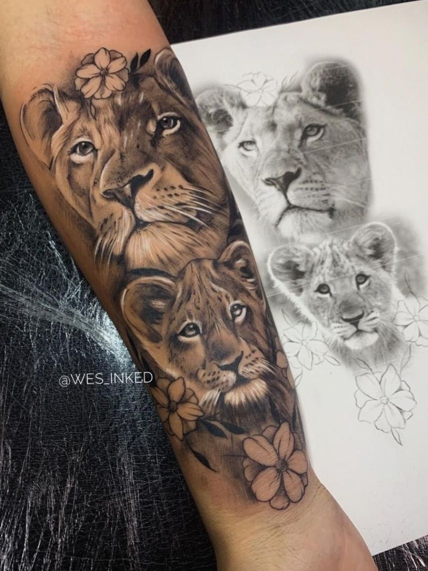 inspiração tatuagem leoa e filhote