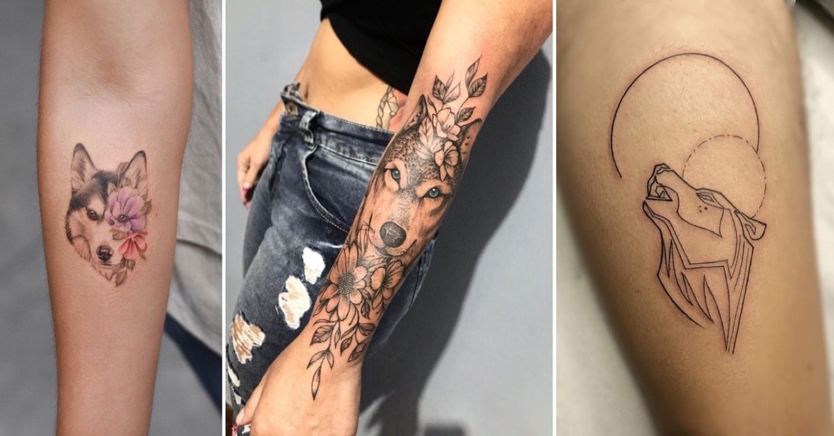 tatuagem de lobo na perna