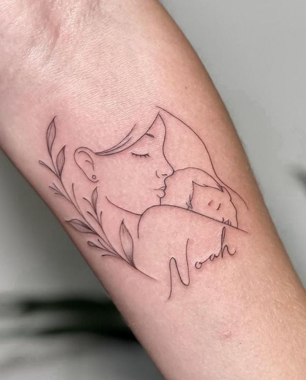 tatuagem de laço mãe e filho