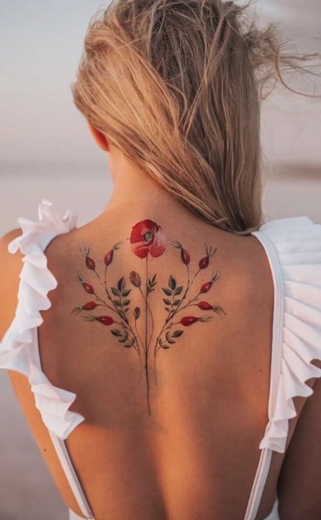 tatuagem fine line floral costas
