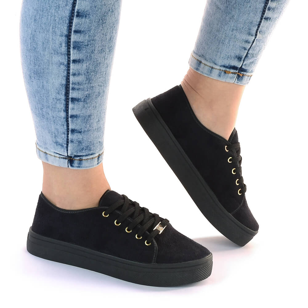 tênis preto feminino knit