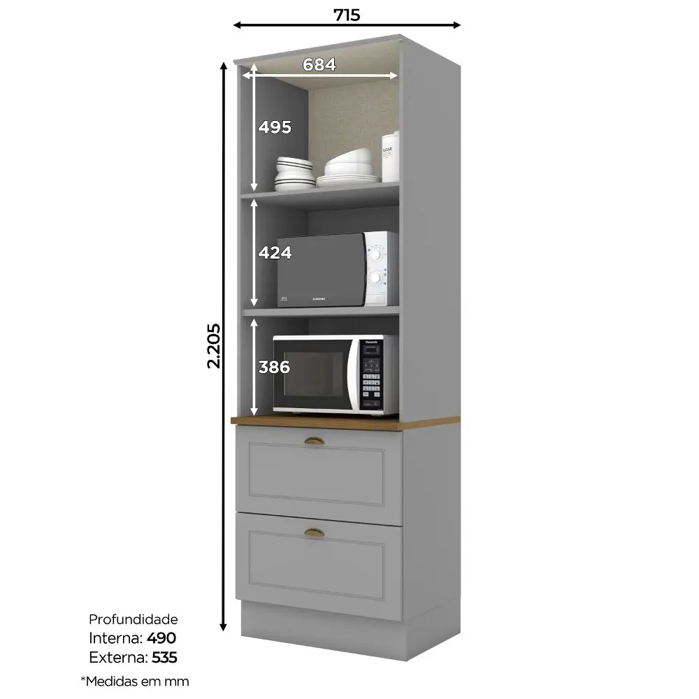 largura nicho forno microondas