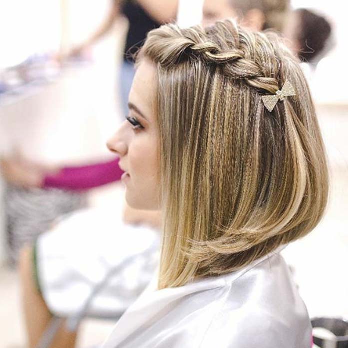 trança embutida em cabelo curto para festa