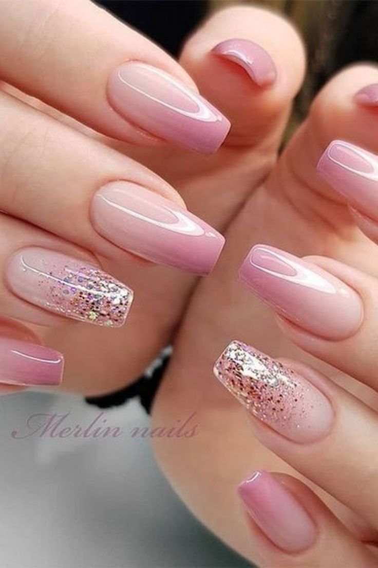 unha de gel pink com glitter