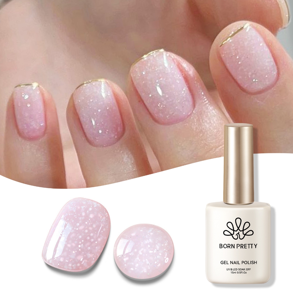 unha de gel rosa e branco com glitter