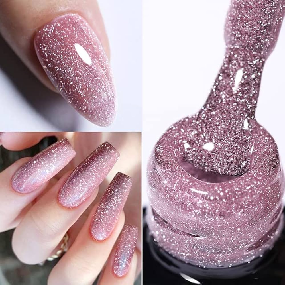 unha de gel rosa bebê com glitter