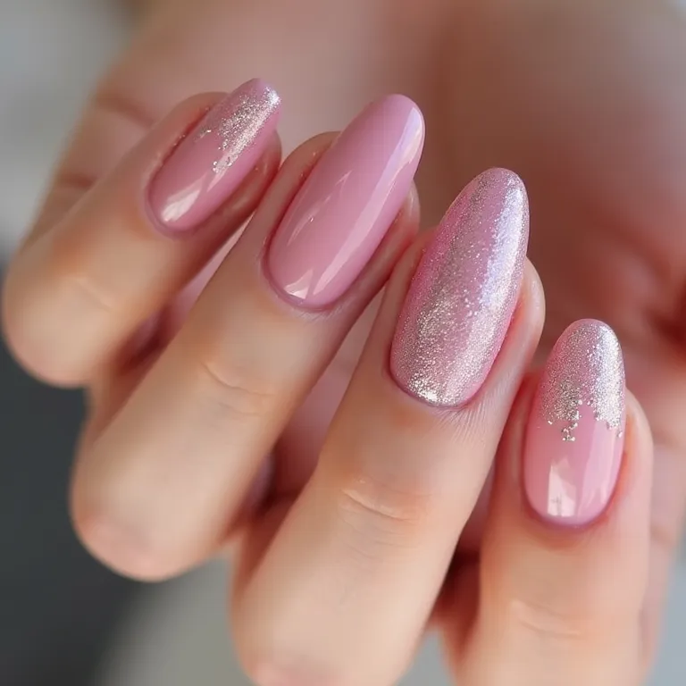 unha de gel com glitter encapsulado rosa