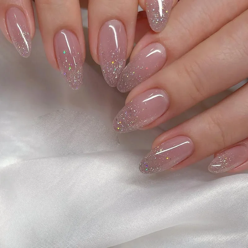 unha de gel ombré rosa glitter