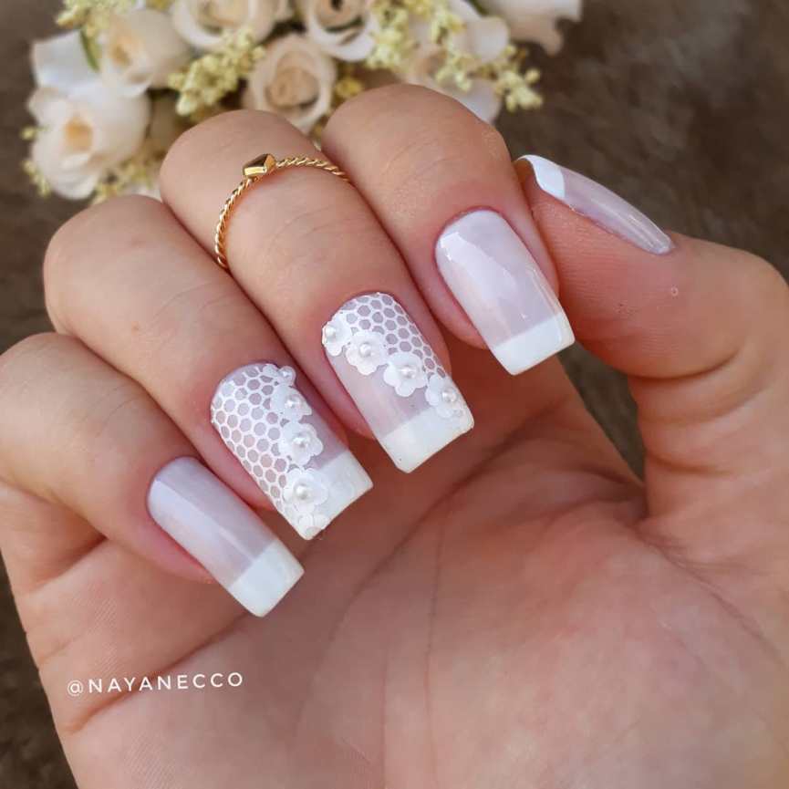 unhas gel branco casamento