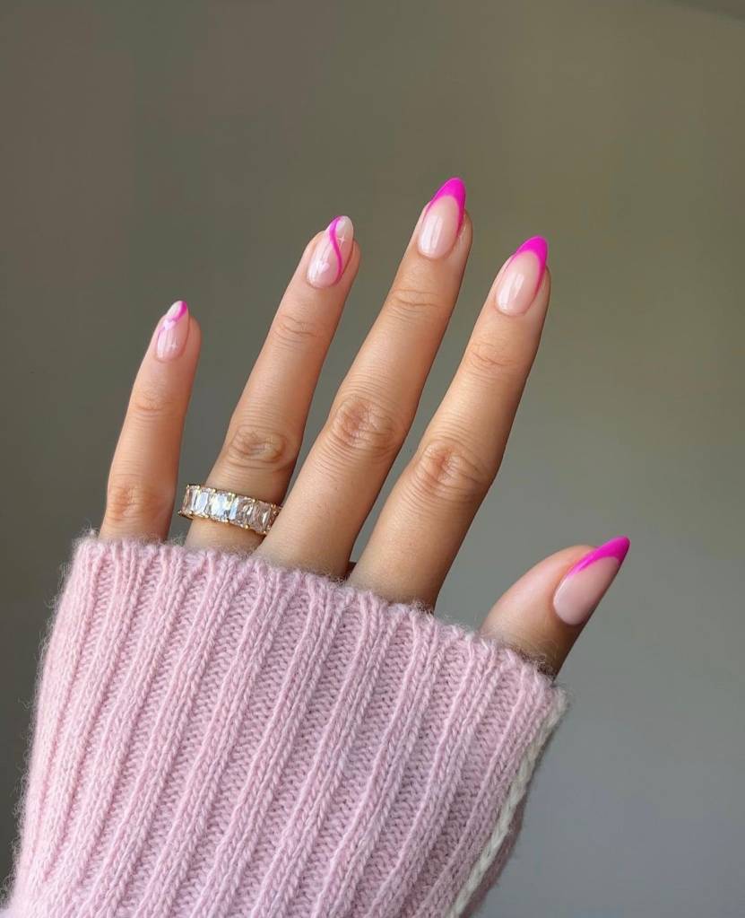 unha rosa bebe com cromado
