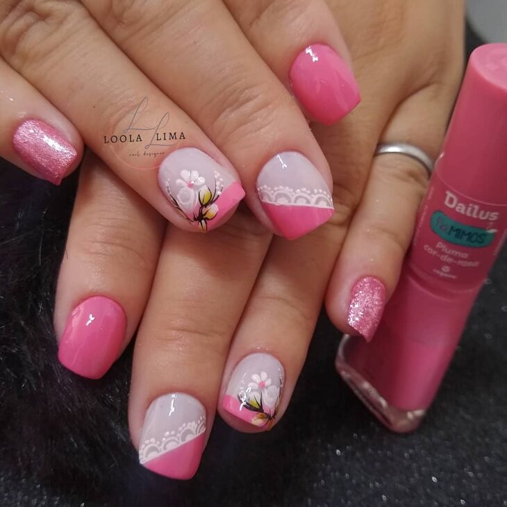 unha rosa bebe curta