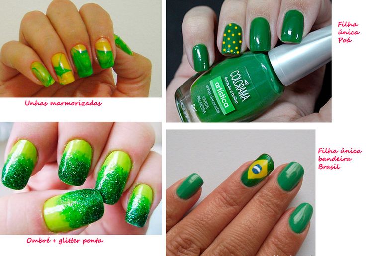 unha decorada verde e amarelo simples
