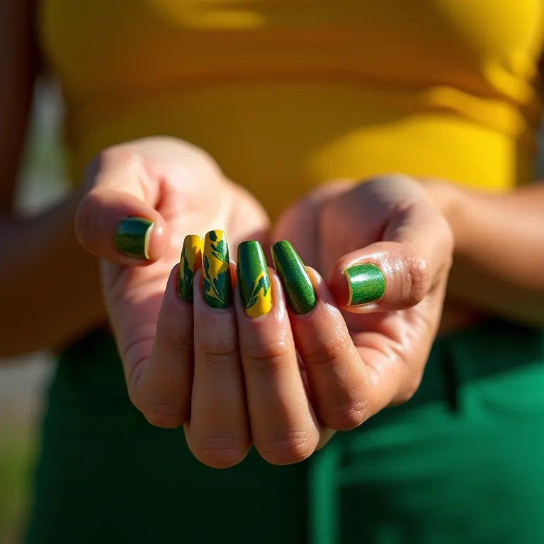 unha decorada verde e amarelo temática Brasil