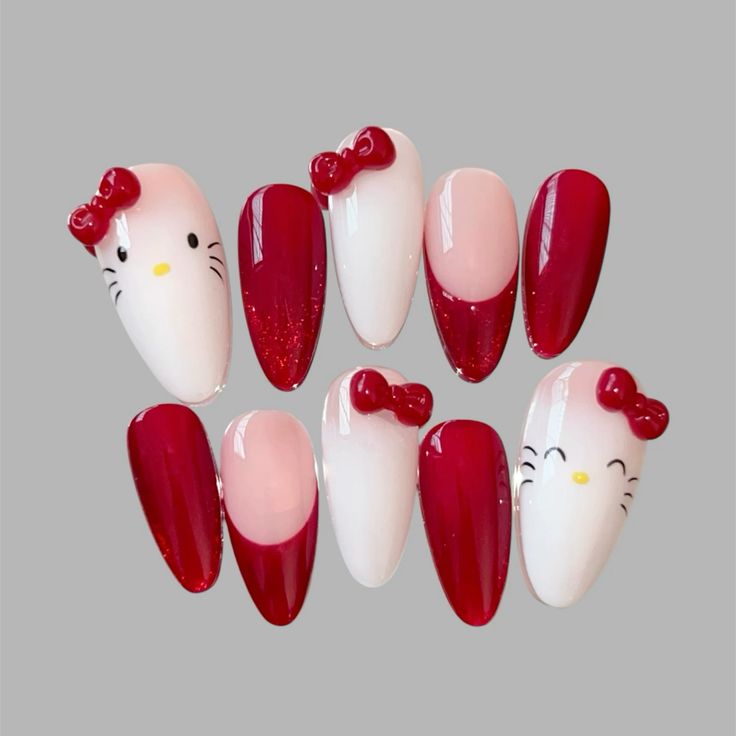 nail art Hello Kitty vermelha